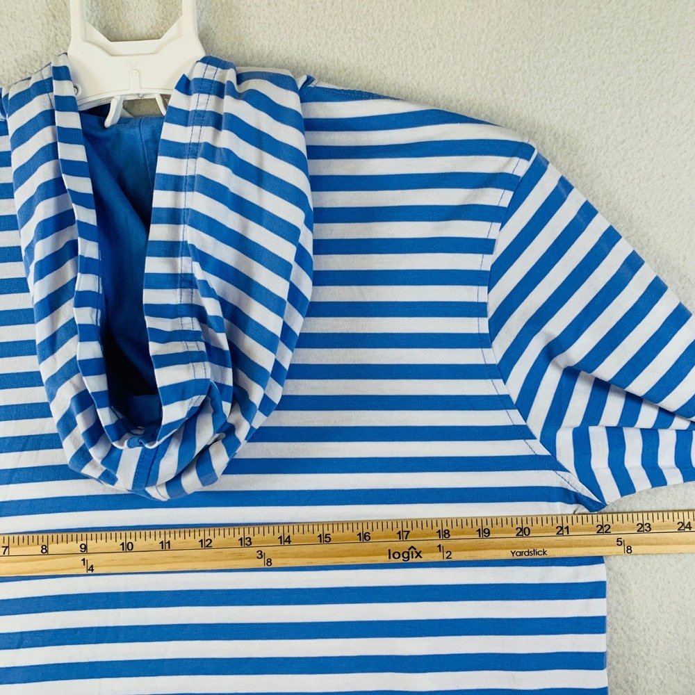Lands' End‎ Women's Long Sleeve Cotton Hoodie Sweatshirt Top Stripe Blue White L - Picture 12 of 14